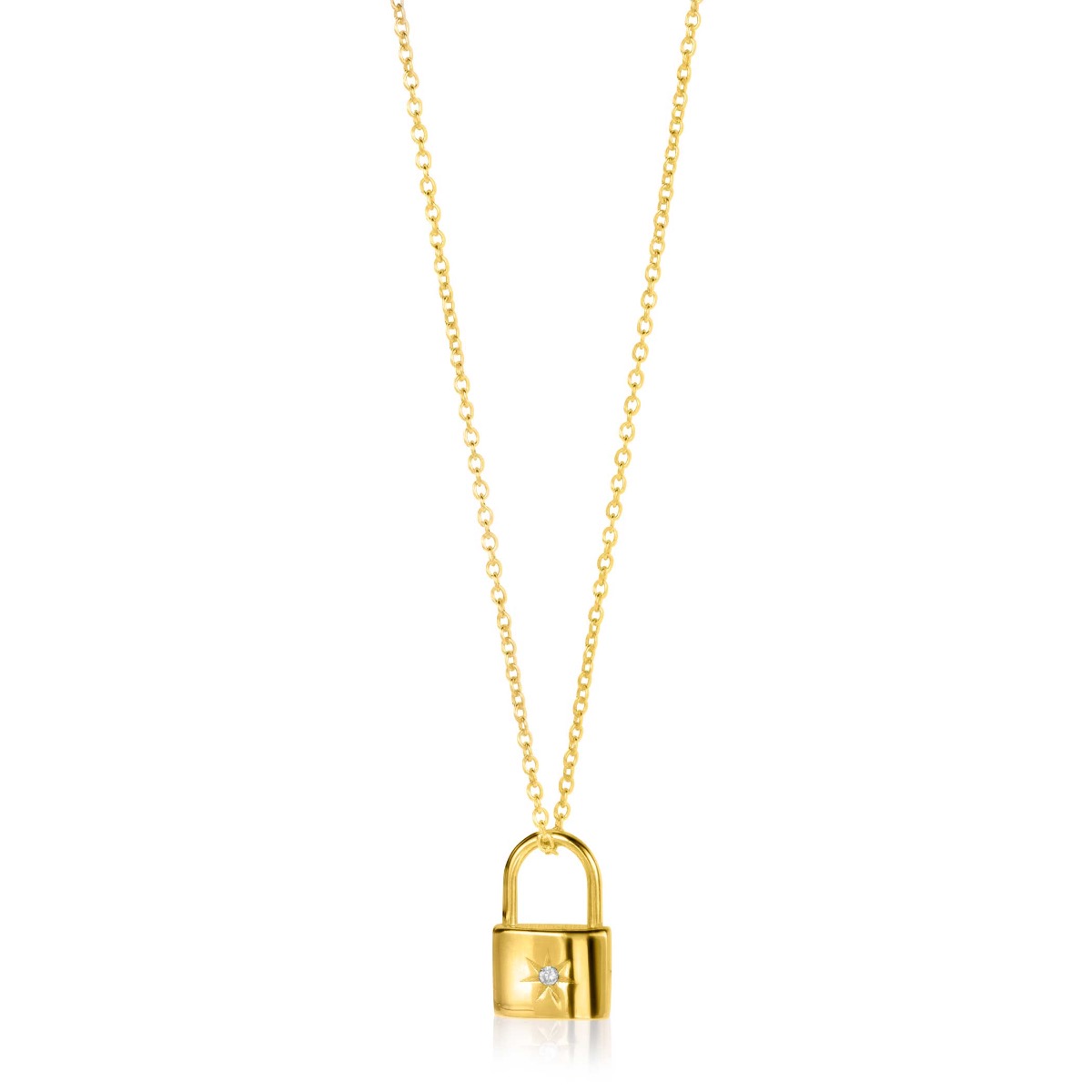 15mm ZINZI Gold Plated Sterling Silver Lock Pendant with Sunbeams and White Zirconia ZIH2356 (excl. necklace)