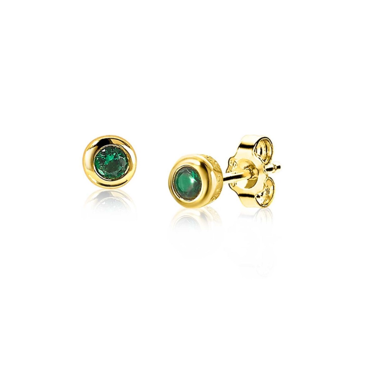 4mm ZINZI Gold Plated Sterling Silver Stud Earrings Round Green Color Stone ZIO1177GG