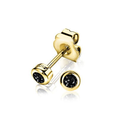 4mm ZINZI Gold Plated Sterling Silver Stud Earrings Round Black ZIO1177ZG