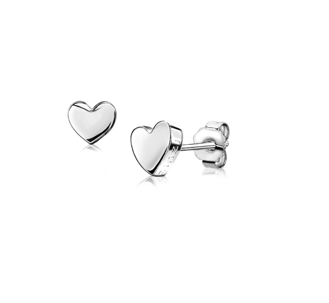 6mm ZINZI Sterling Silver Stud Earrings Shiny Heart ZIO1378