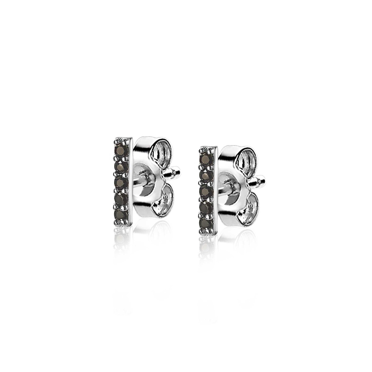 8mm ZINZI Sterling Silver Stud Earrings Bar Black ZIO1689BL