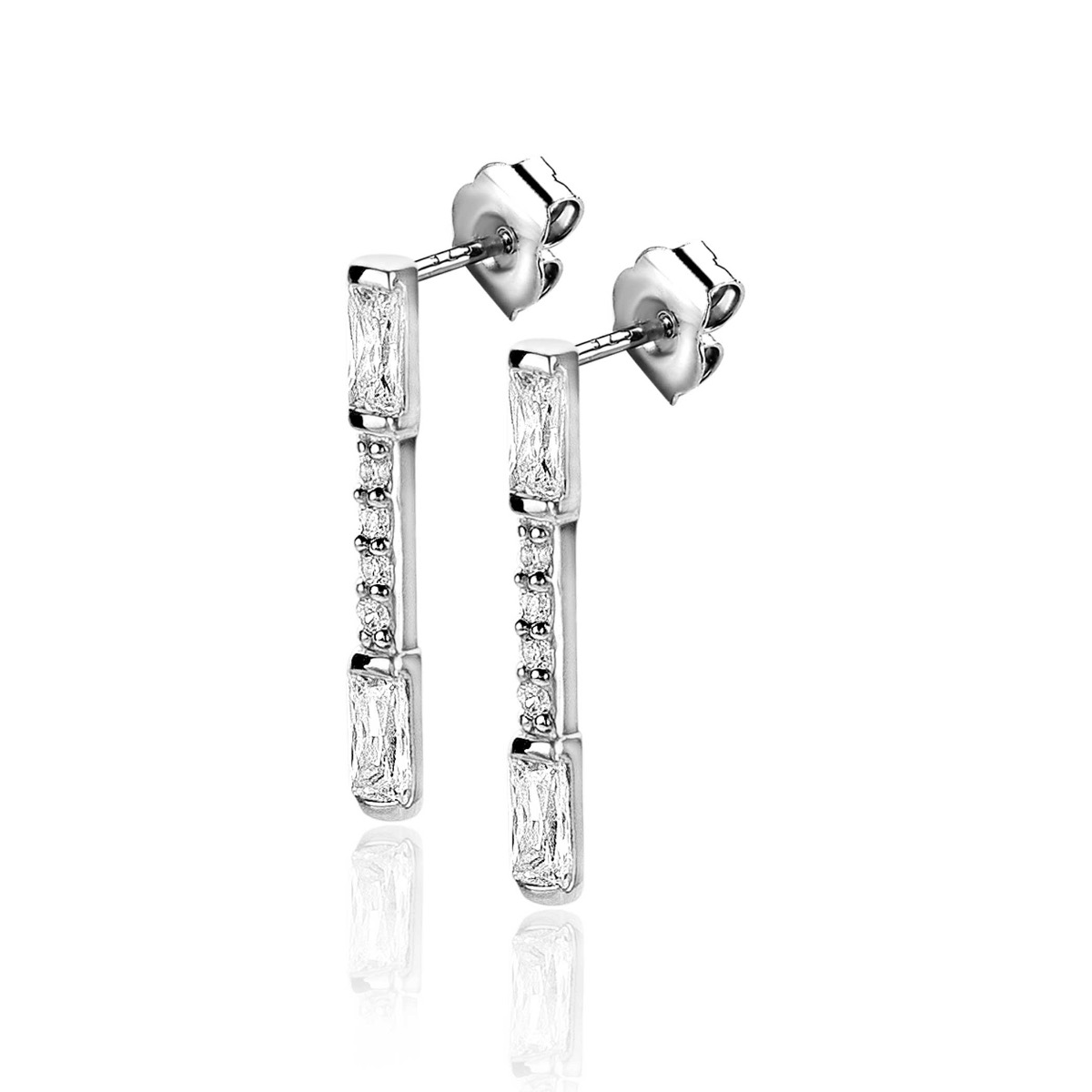 17mm ZINZI Sterling Silver Stud Earrings Bar White Zirconias ZIO2077