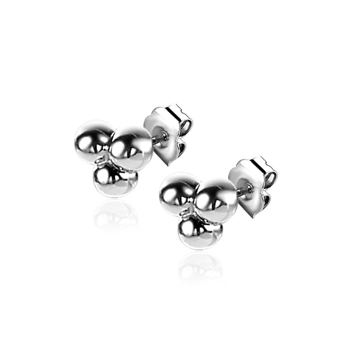 4mm ZINZI Sterling Silver Stud Earrings 3 Beads ZIO2169