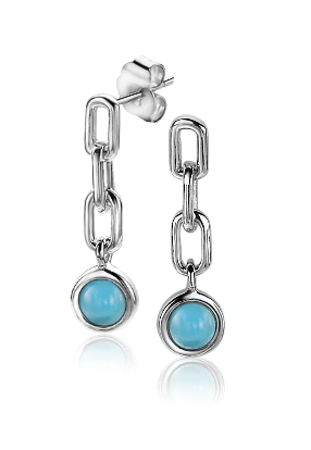 20mm ZINZI Sterling Silver Earrings Paperclip Chain Turquoise Blue ZIO2173