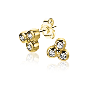 ZINZI Gold Plated Sterling Silver Stud Earrings Beads White Zirconia ZIO2174G