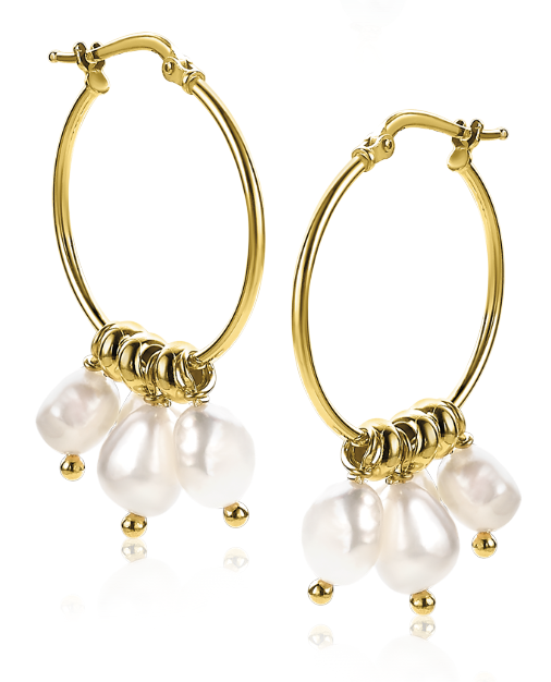 25mm ZINZI Gold Plated Sterling Silver Hoop Earrings White Pearls ZIO2187G