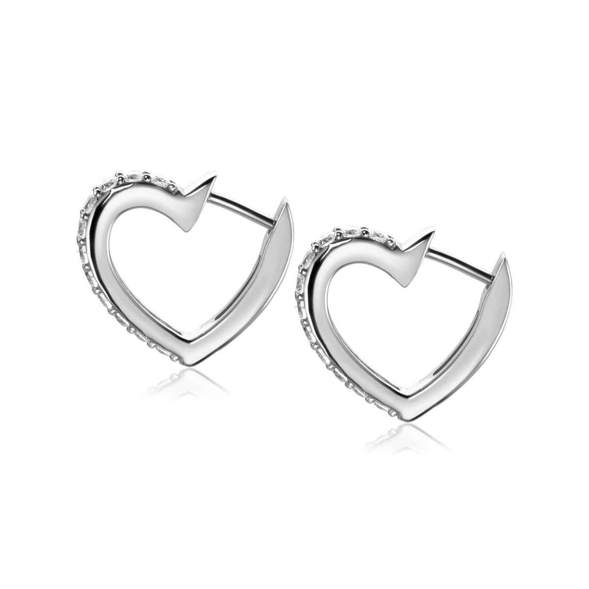18mm ZINZI Sterling Silver Hoop Earrings Heart White Zirconias ZIO2195Z