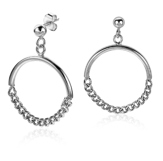 24mm ZINZI Sterling Silver Drop Earrings Round with Curb Chains ZIO2201