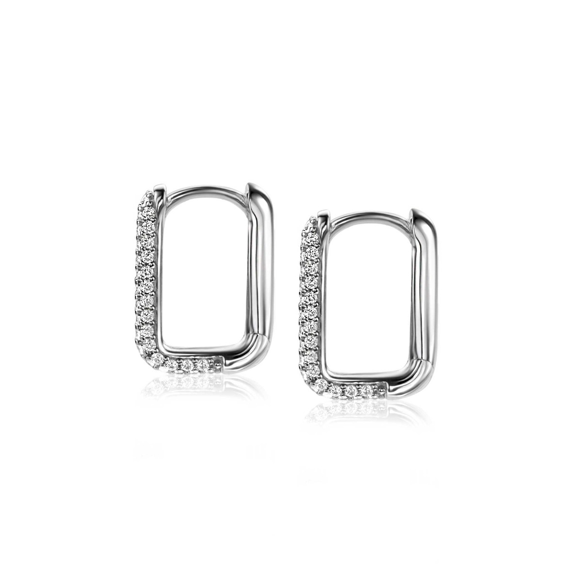 15mm ZINZI Sterling Silver Hoop Earrings Rectangular White Zirconias 15x2mm ZIO2221Z