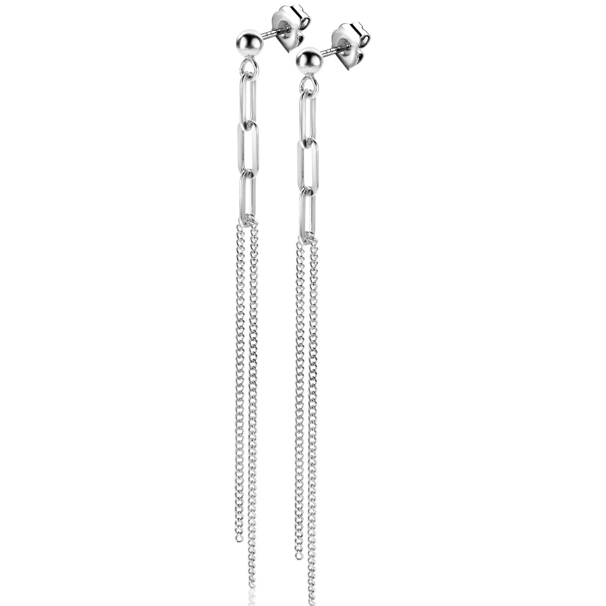 85mm ZINZI Sterling Silver Earrings Double Chain and Paperclip Chain ZIO2262