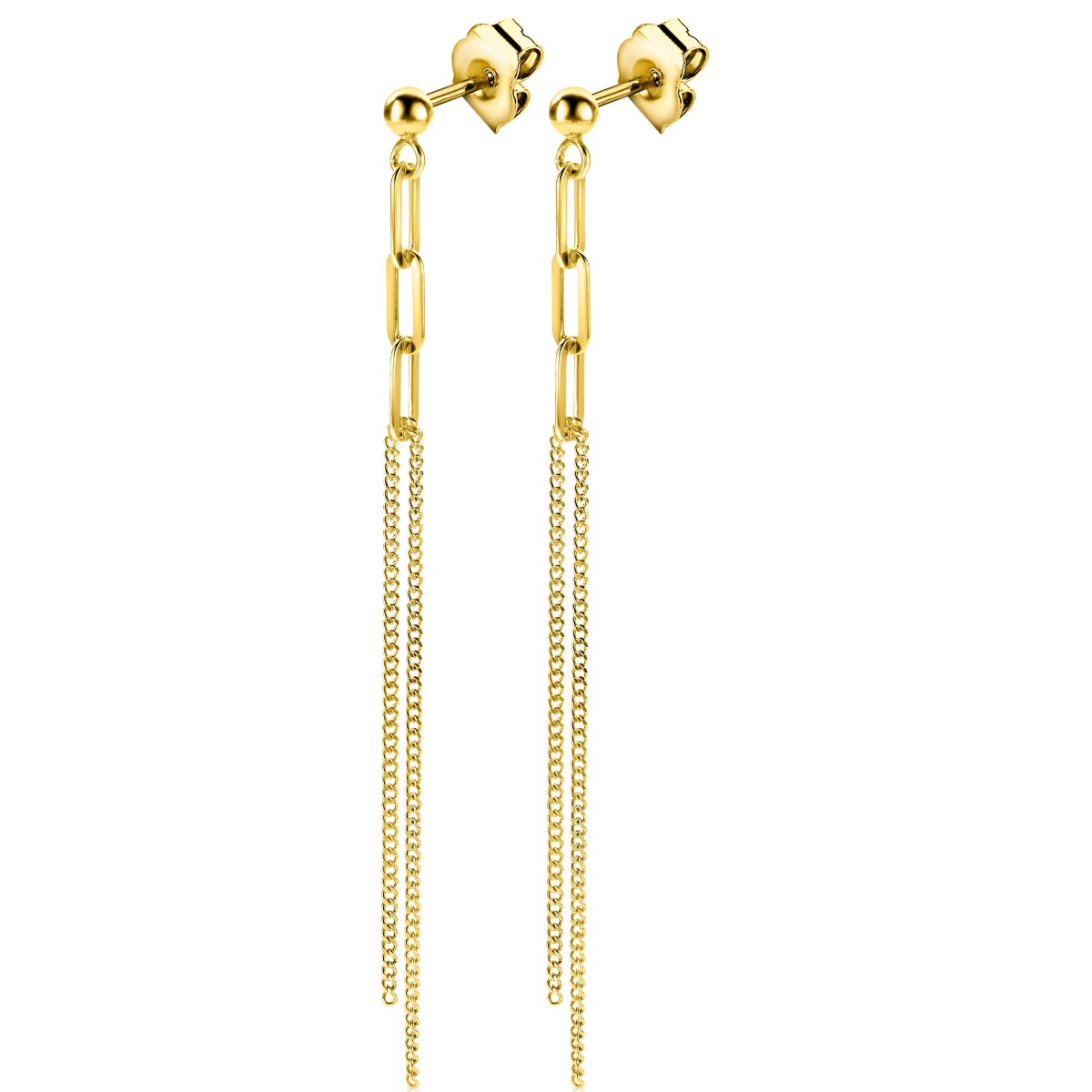 85mm ZINZI Gold Plated Sterling Silver Earrings Double Chain and Paperclip Chain ZIO2262G