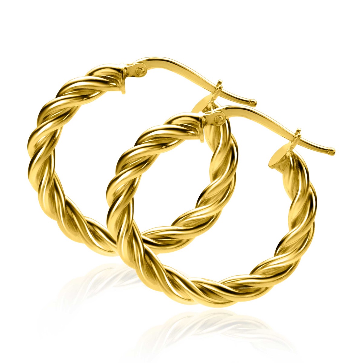 26mm ZINZI Gold Plated Sterling Silver Hoop Earrings with Twisted Tube width 4mm ZIO2281G