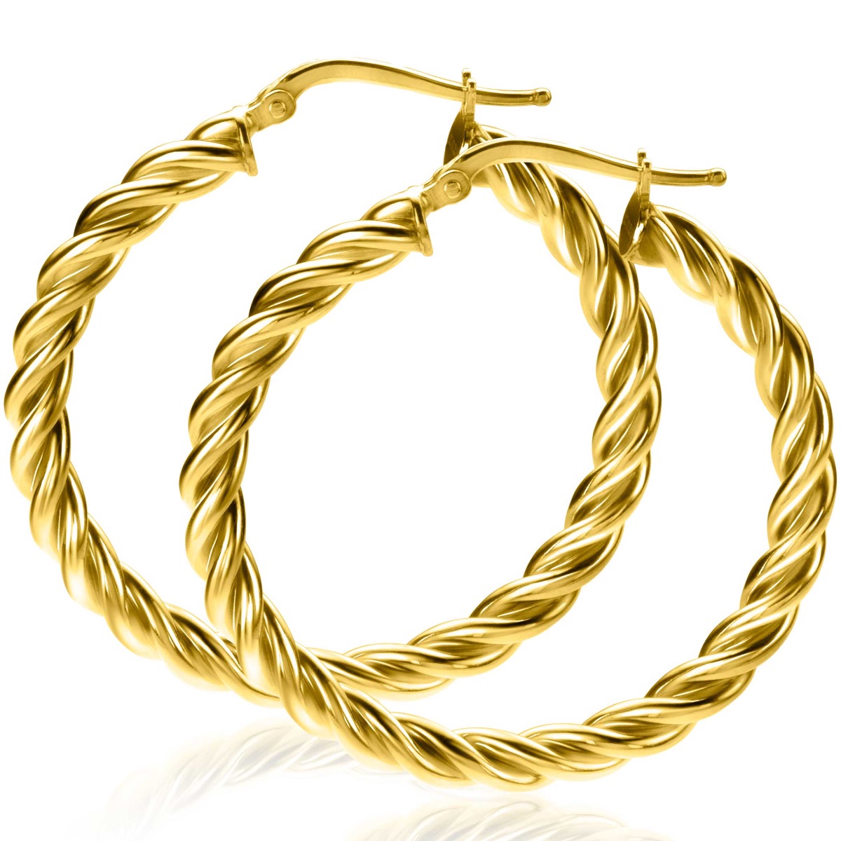 37mm ZINZI Gold Plated Sterling Silver Hoop Earrings with Twisted Tube width 4mm ZIO2282G