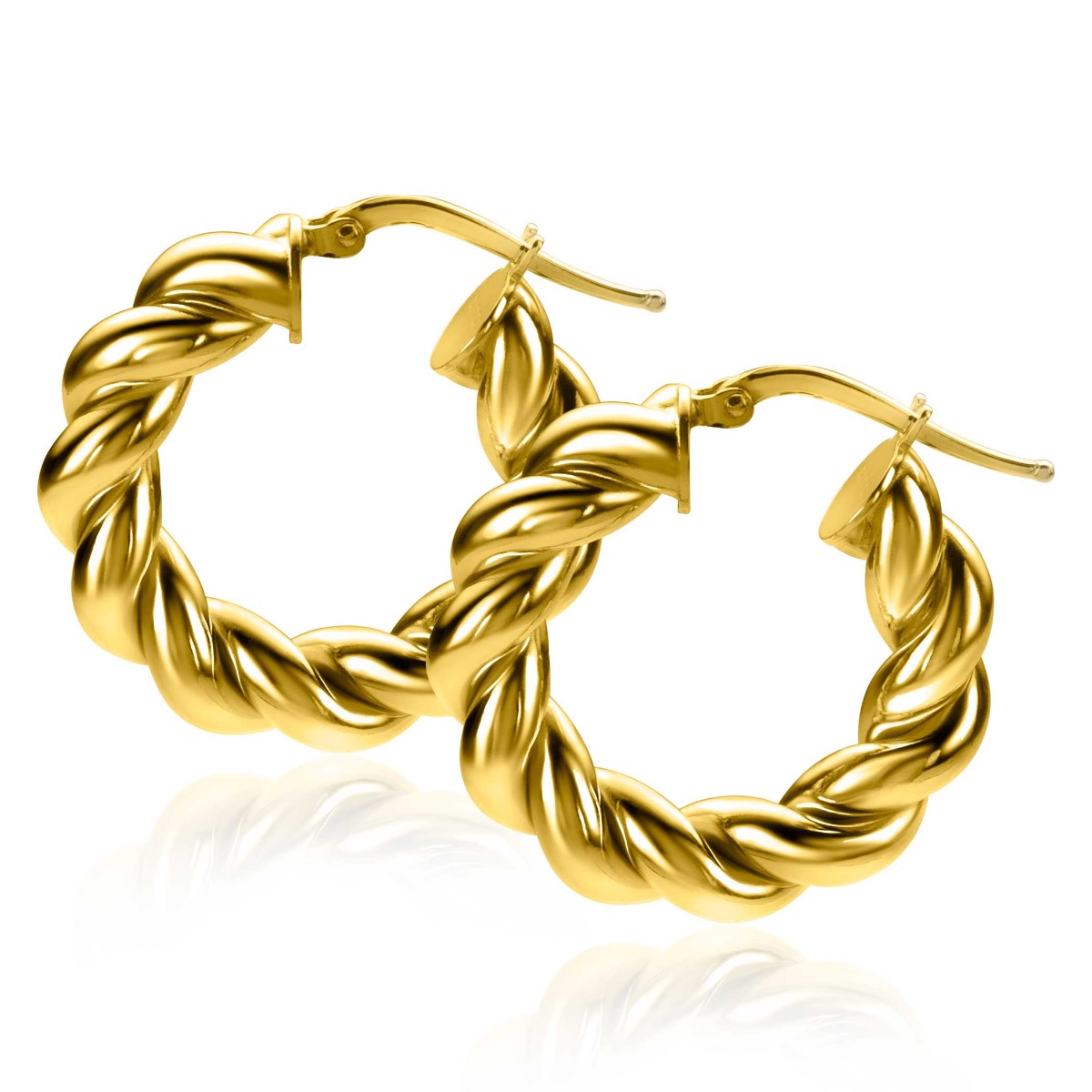 27mm ZINZI Gold Plated Sterling Silver Hoop Earrings with Twisted Tube width 6mm ZIO2283G