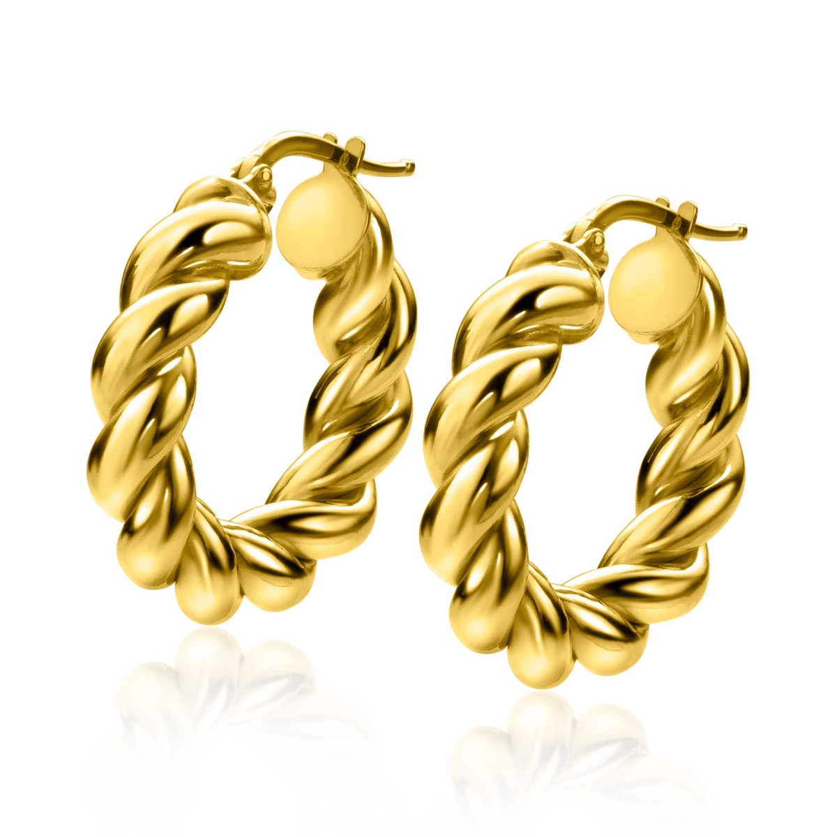 27mm ZINZI Gold Plated Sterling Silver Hoop Earrings with Twisted Tube width 6mm ZIO2283G
