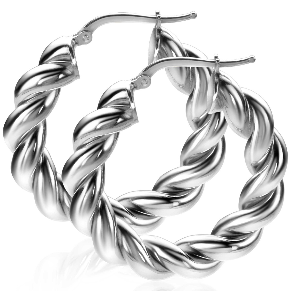 31mm ZINZI Sterling Silver Hoop Earrings with Twisted Tube width 6mm ZIO2284