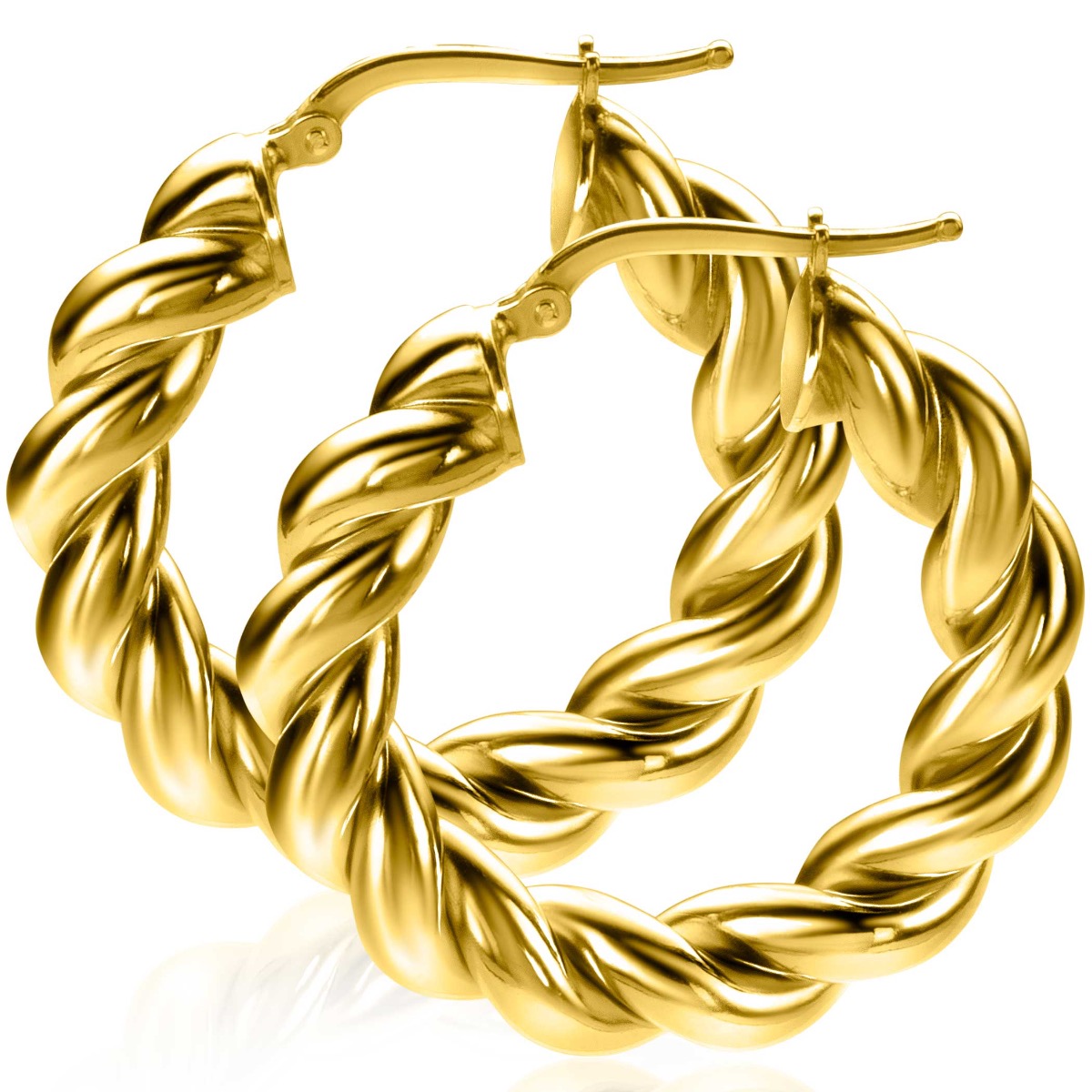 31mm ZINZI Gold Plated Sterling Silver Hoop Earrings with Twisted Tube width 6mm ZIO2284G