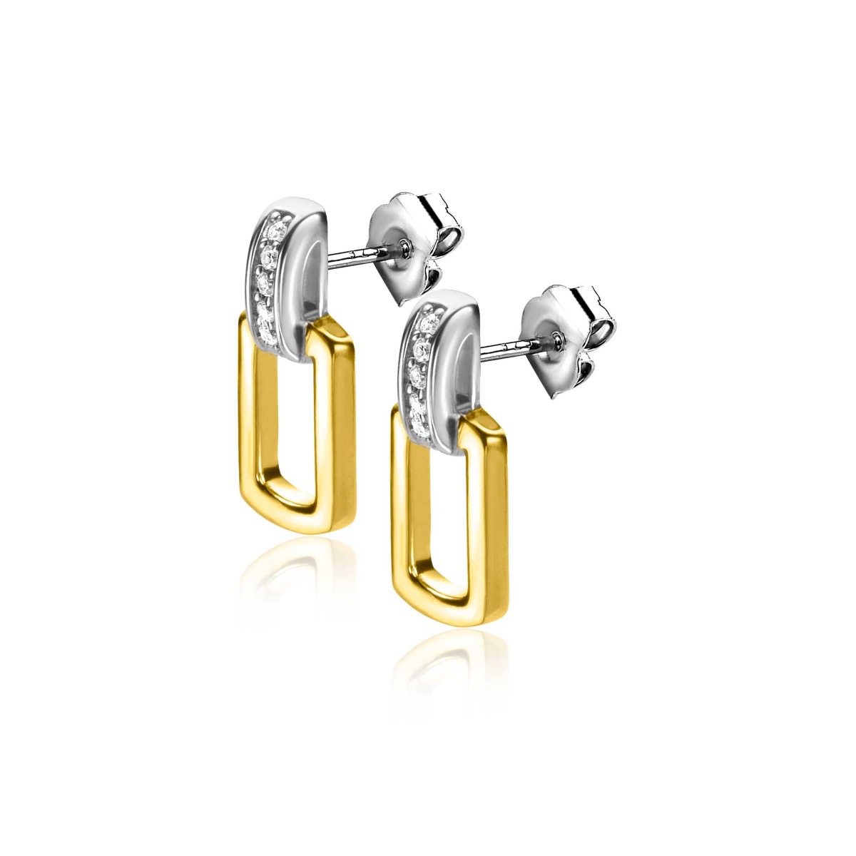 15mm ZINZI Gold Plated Sterling Silver Stud Earrings Oval White Zirconias ZIO2297