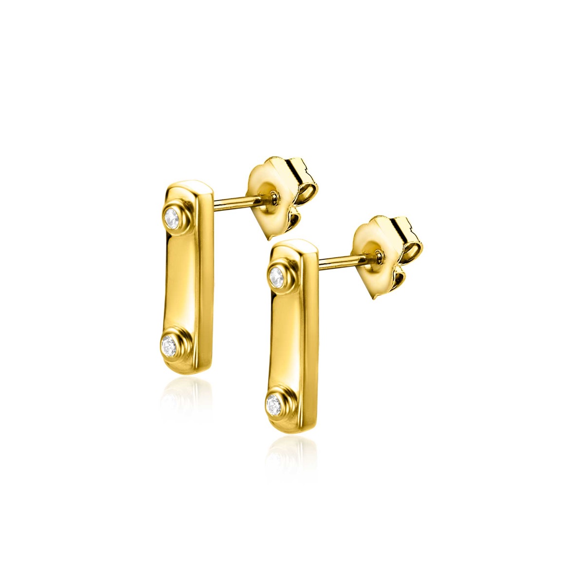 12mm ZINZI Gold Plated Sterling Silver Stud Earrings Bar White Zirconias ZIO2298