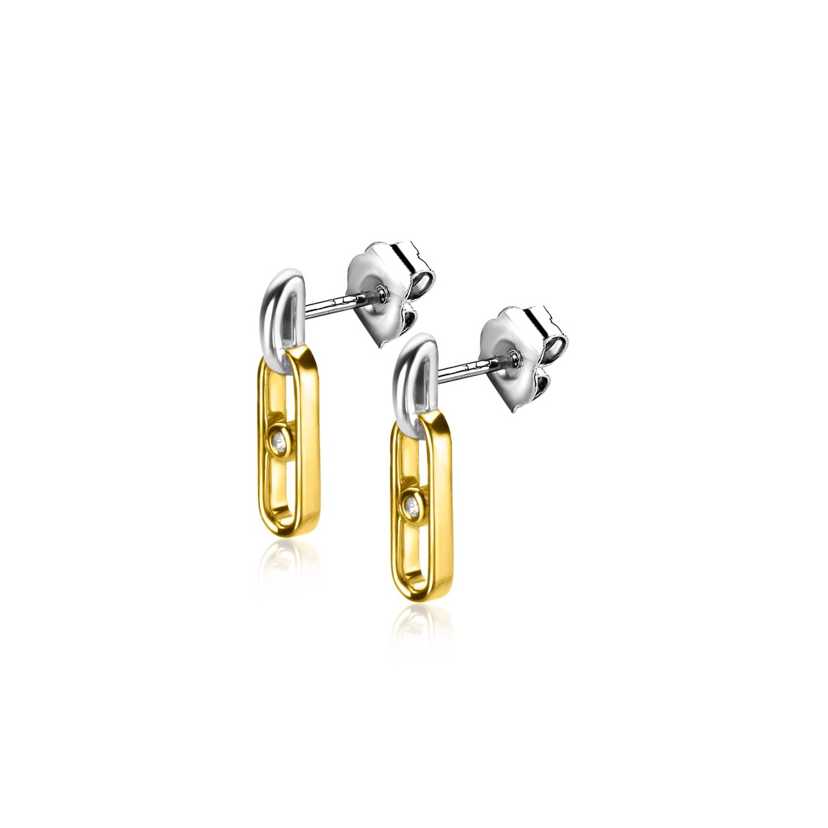 12mm ZINZI Gold Plated Sterling Silver Stud Earrings Oval Set with White Zirconia ZIO2300