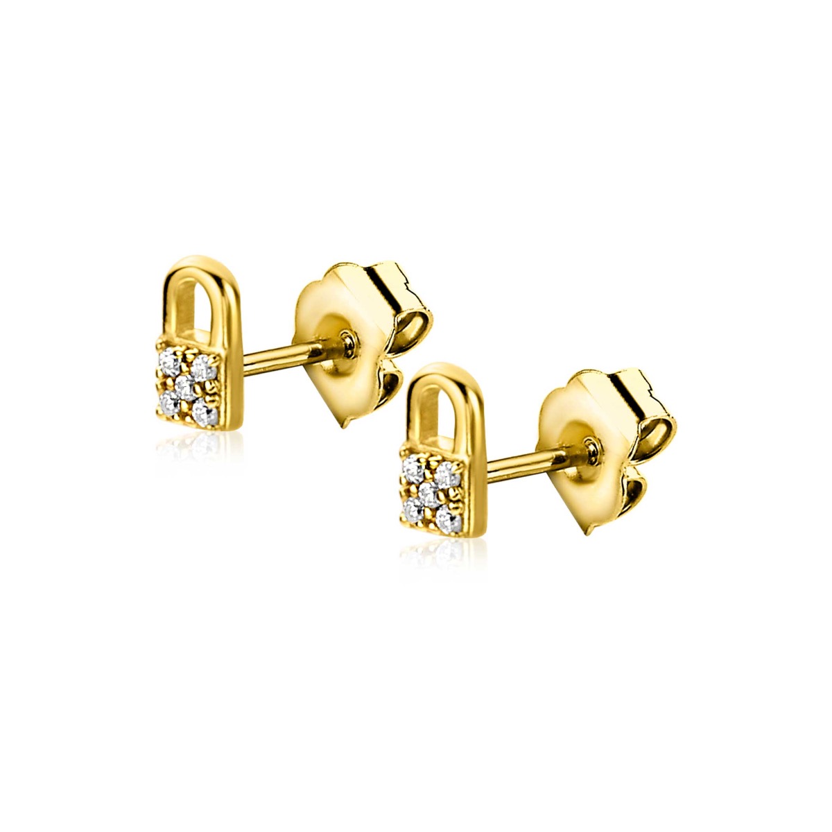 6mm ZINZI Gold Plated Sterling Silver Stud Earrings Lock with White Zirconia ZIO2301