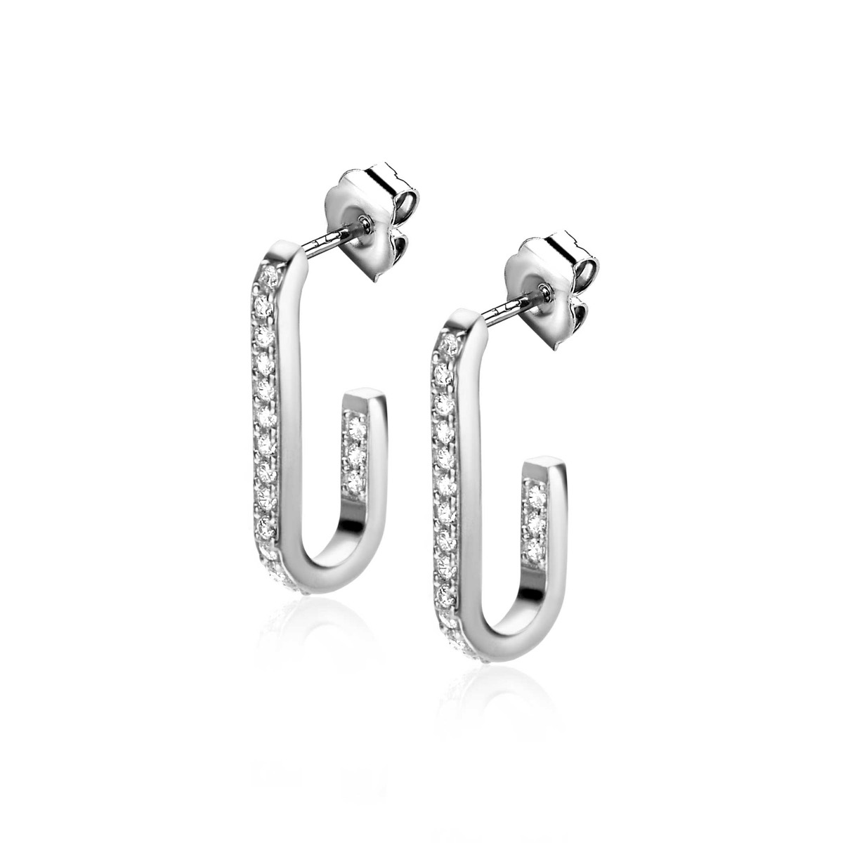 20mm ZINZI Sterling Silver Earrings with Oval Shape Set with White Zirconias ZIO2310