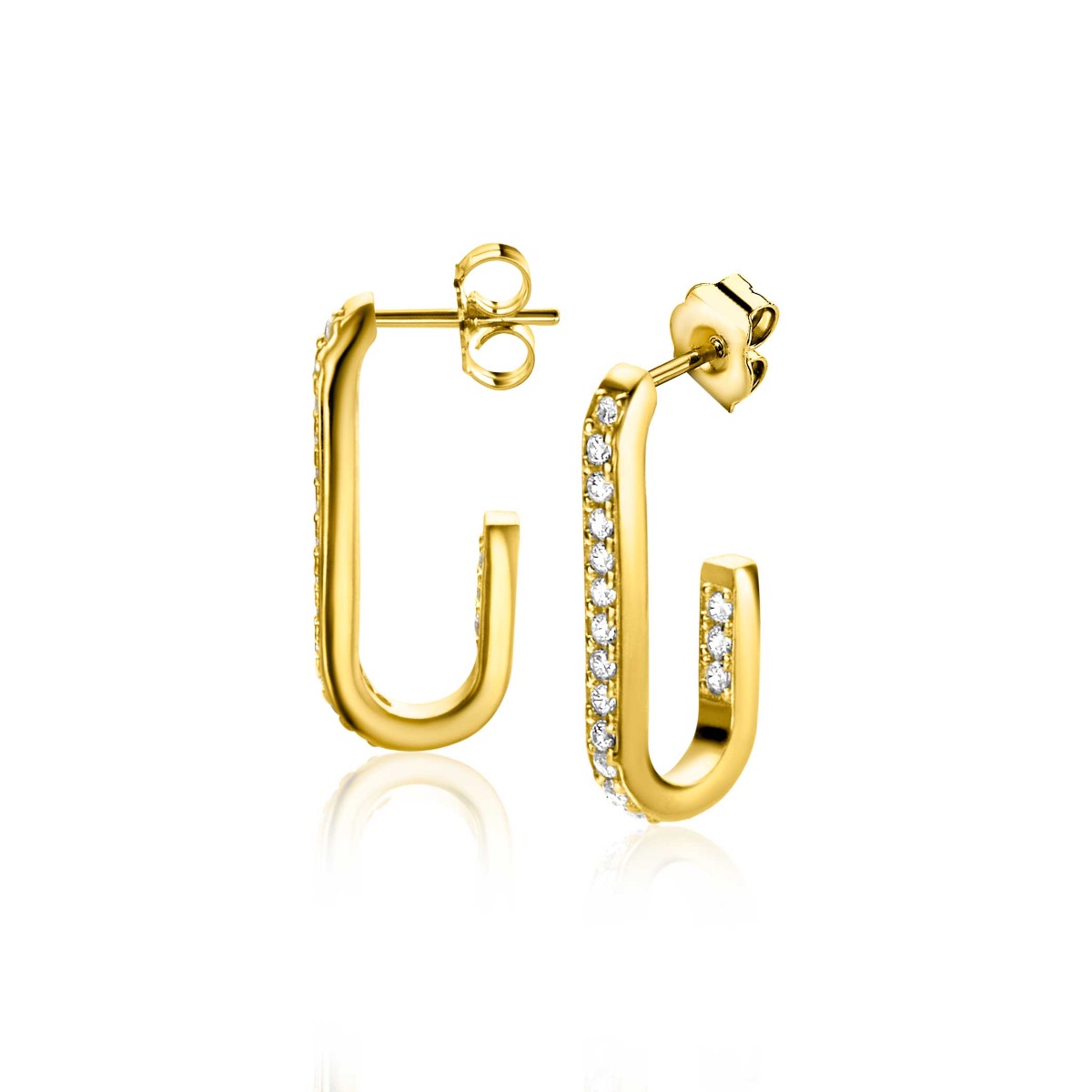 20mm ZINZI Gold Plated Sterling Silver Earrings with Oval Shape Set with White Zirconias ZIO2310Y
