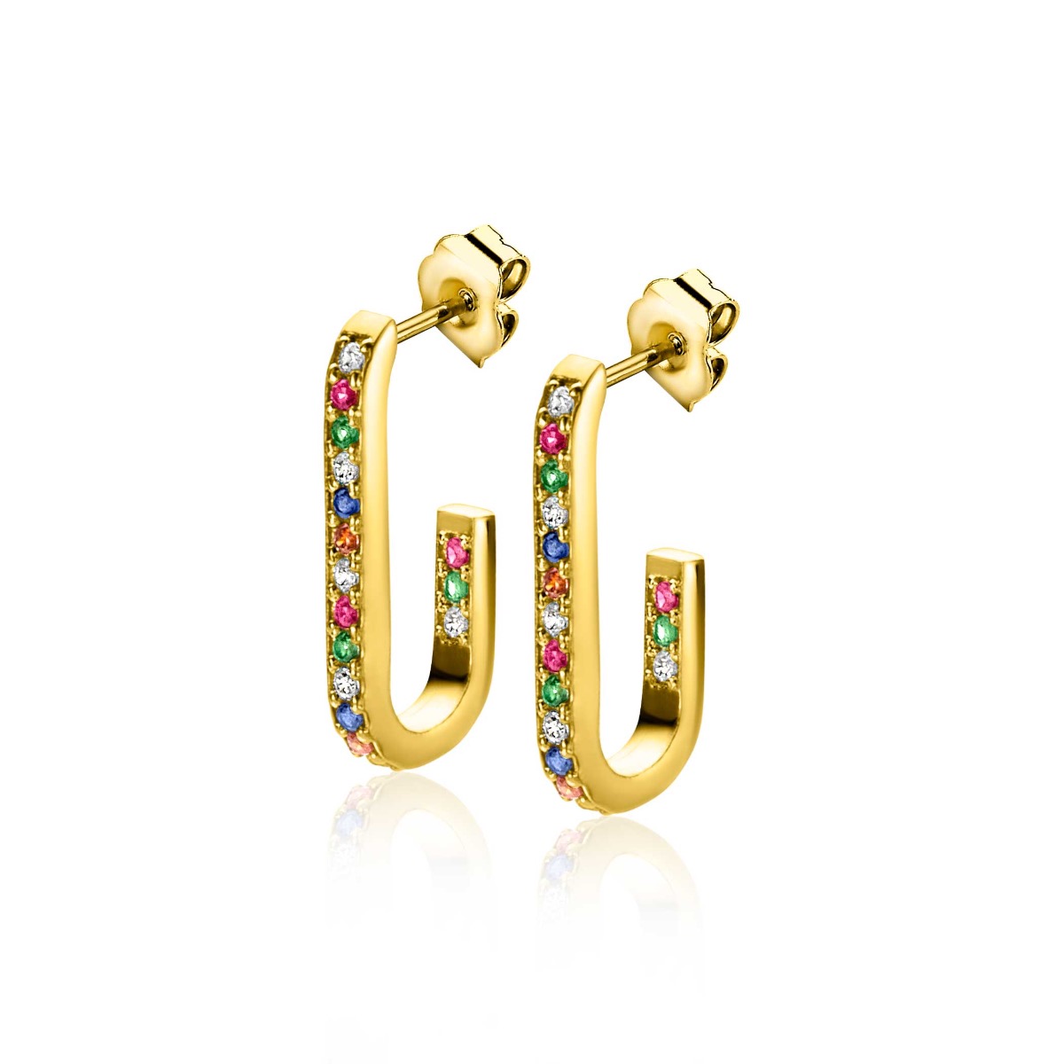 20mm ZINZI Gold Plated Sterling Silver Earrings with Oval Shape Set with Rainbow Zirconias ZIO2310YMC