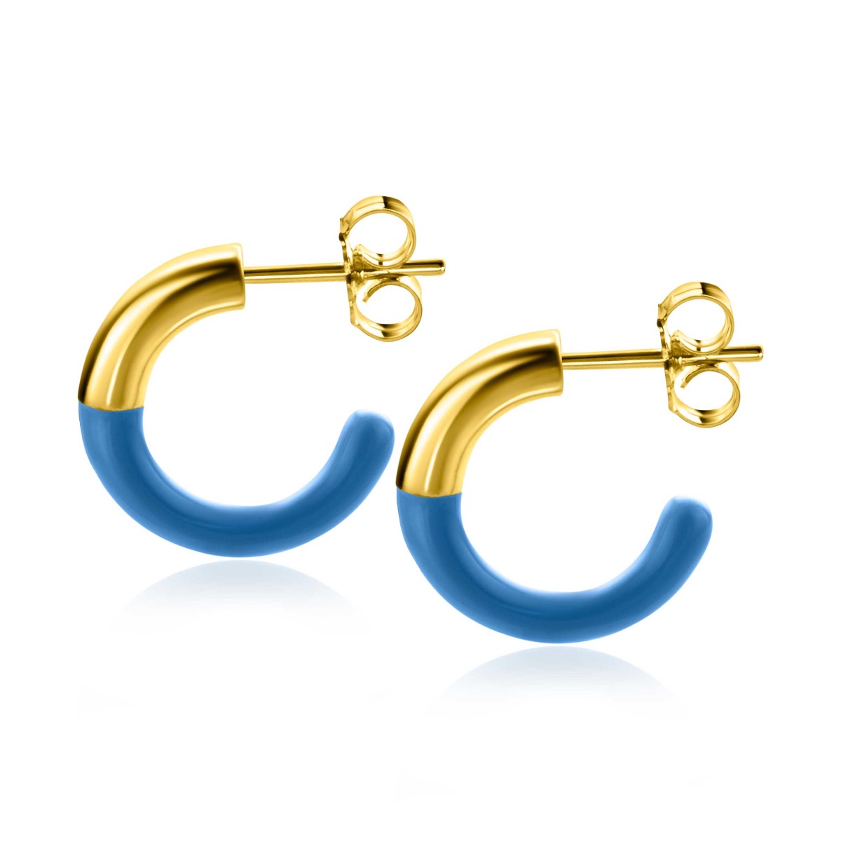 16mm ZINZI Gold Plated Sterling Silver Trendy Earrings Half Enamel Blue ZIO2315B