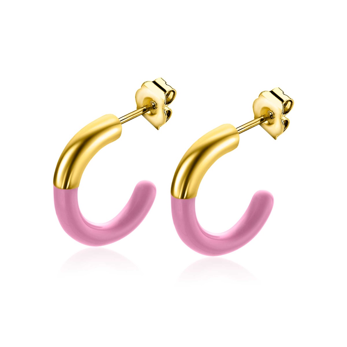 16mm ZINZI Gold Plated Sterling Silver Trendy Earrings Half Enamel Pink ZIO2315R