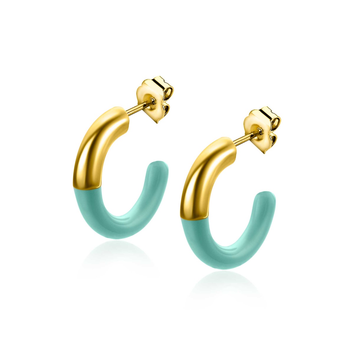 16mm ZINZI Gold Plated Sterling Silver Trendy Earrings Half Enamel Turquoise ZIO2315T