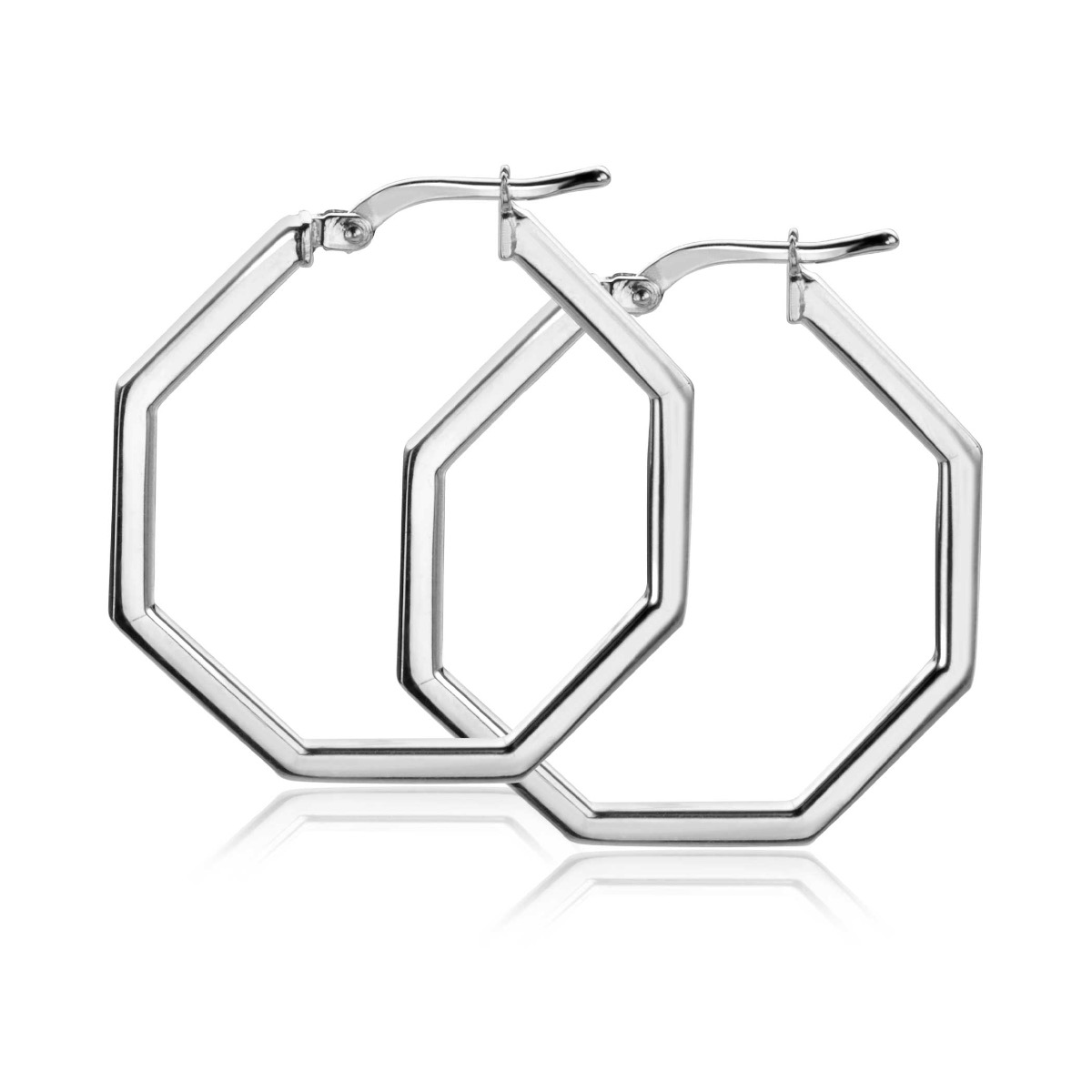 27mm ZINZI Sterling Silver Hoop Earrings in Trendy Hexagon 27x2mm ZIO2323