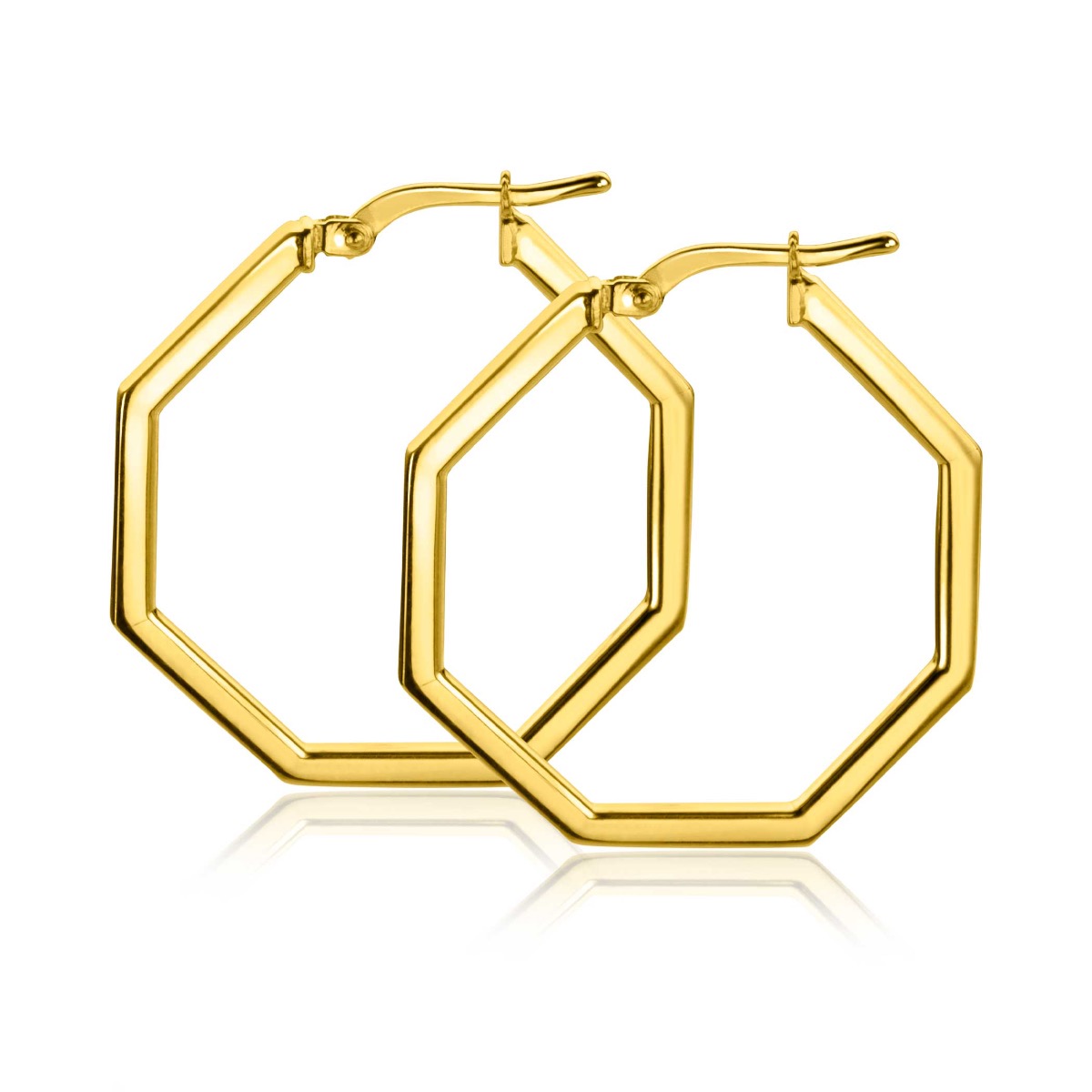 27mm ZINZI Gold Plated Sterling Silver Hoop Earrings in Trendy Hexagon 27x2mm ZIO2323G