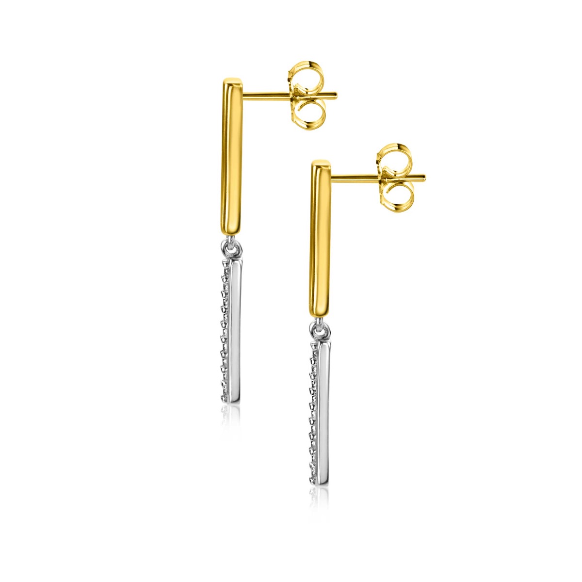 30mm ZINZI Gold Plated Sterling Silver Stud Earrings 2 Bars White Zirconias ZIO2325