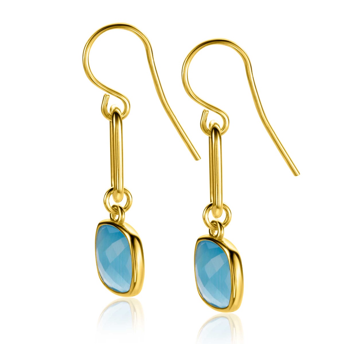 35mm ZINZI Gold Plated Sterling Silver Drop Earrings  Paperclip Chain and Turquoise Color Stone ZIO2332