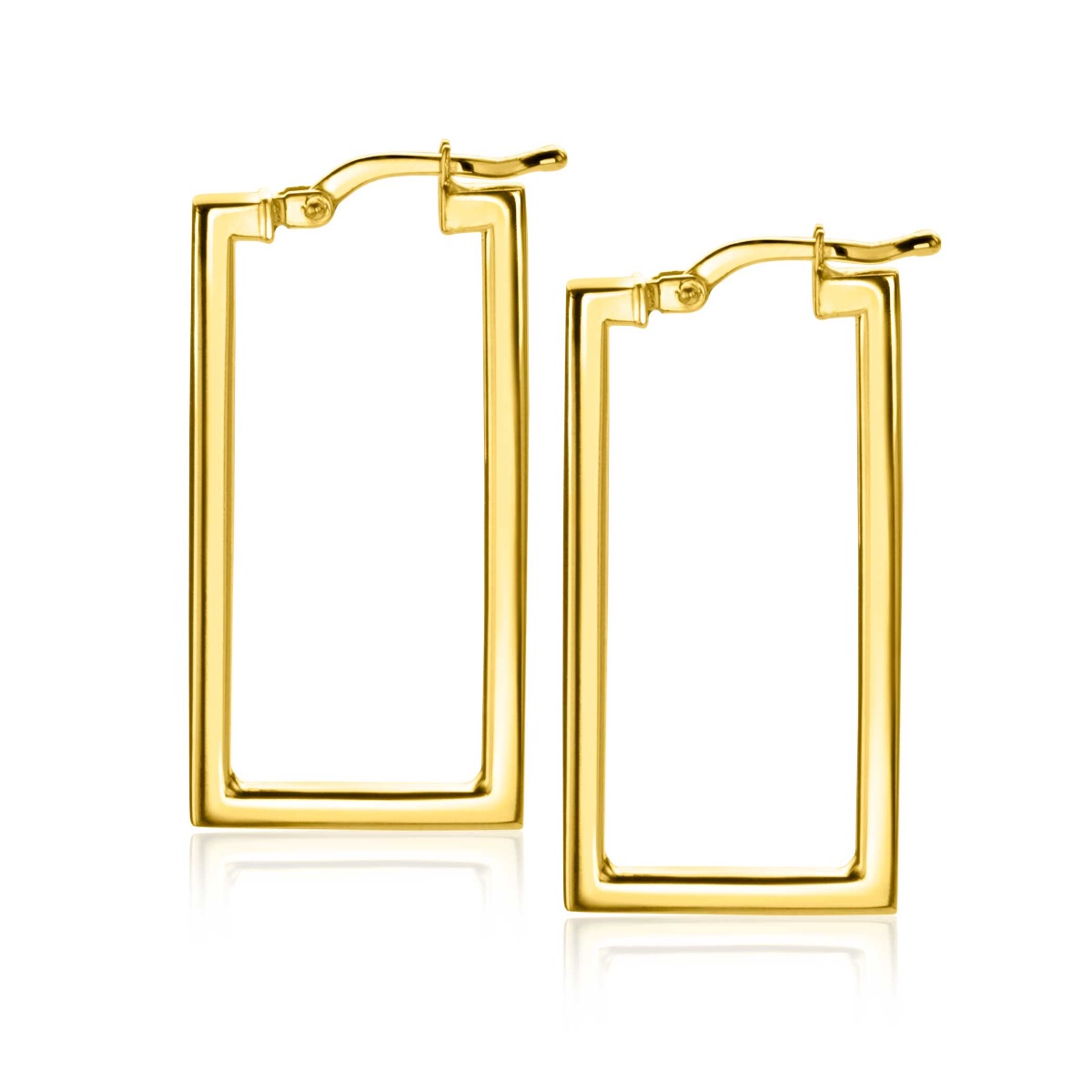 30mm ZINZI Gold Plated Sterling Silver Trendy Hoop Earrings Rectangular Shape width tube 2mm ZIO2337G