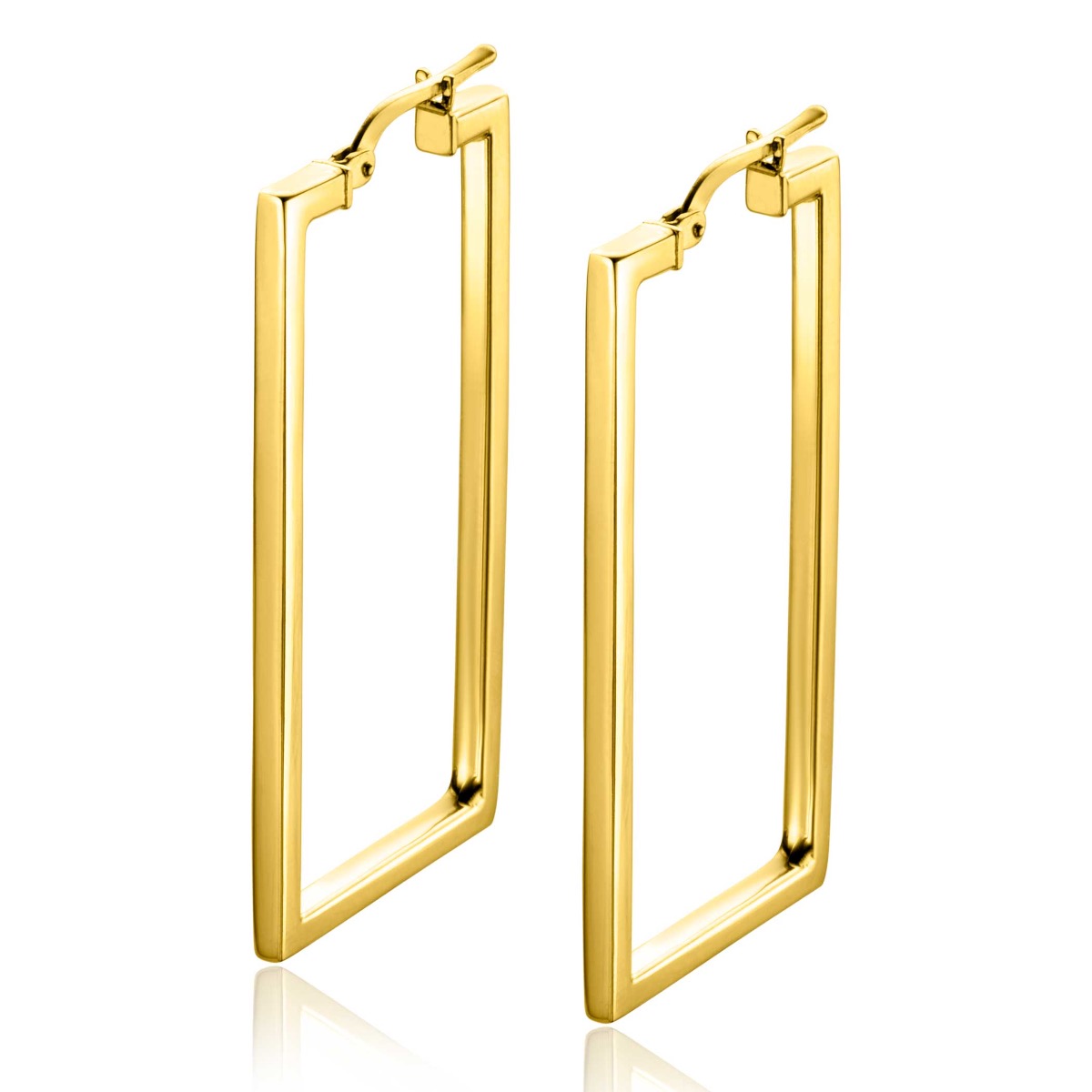 40mm ZINZI Gold Plated Sterling Silver Trendy Hoop Earrings Rectangular Shape width tube 2mm ZIO2337LG