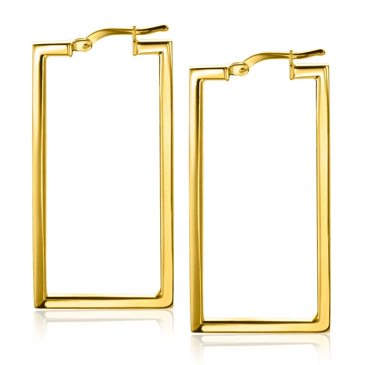 40mm ZINZI Gold Plated Sterling Silver Trendy Hoop Earrings Rectangular Shape width tube 2mm ZIO2337LG