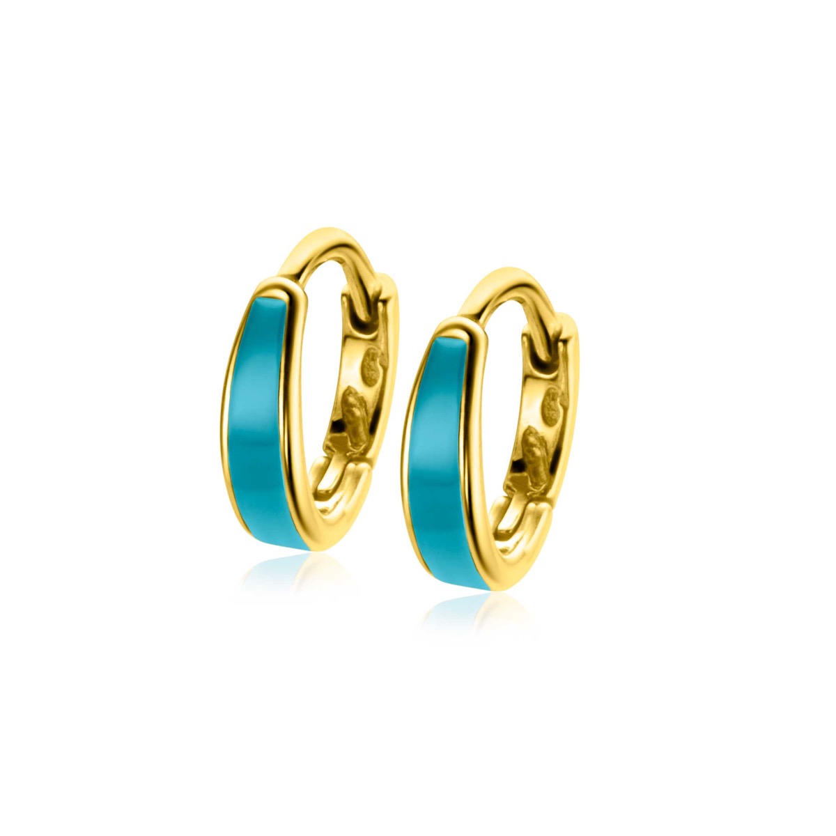 14mm ZINZI Gold Plated Sterling Silver Hoop Earrings with Turquoise Enamel 14x3,5mm ZIO2338T