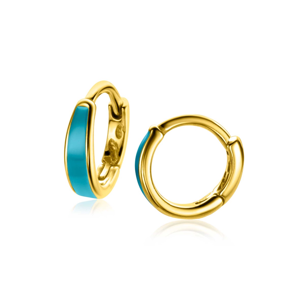 14mm ZINZI Gold Plated Sterling Silver Hoop Earrings with Turquoise Enamel 14x3,5mm ZIO2338T