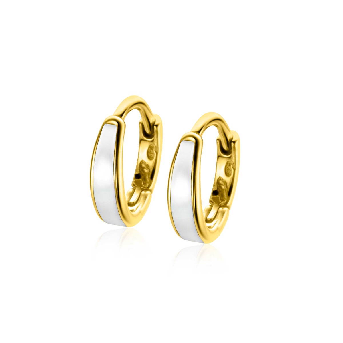 14mm ZINZI Gold Plated Sterling Silver Hoop Earrings with White Enamel 14x3,5mm ZIO2338W