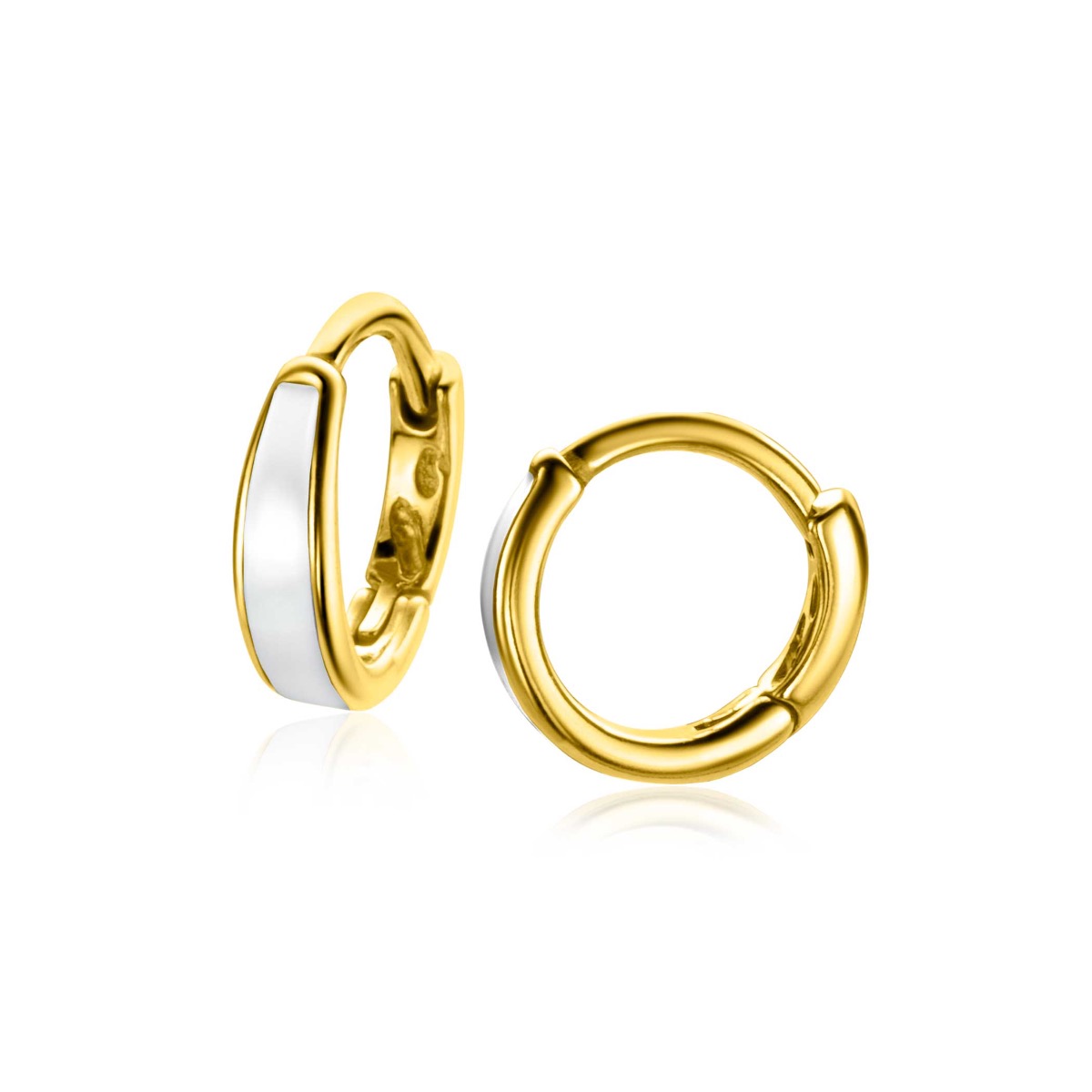 14mm ZINZI Gold Plated Sterling Silver Hoop Earrings with White Enamel 14x3,5mm ZIO2338W