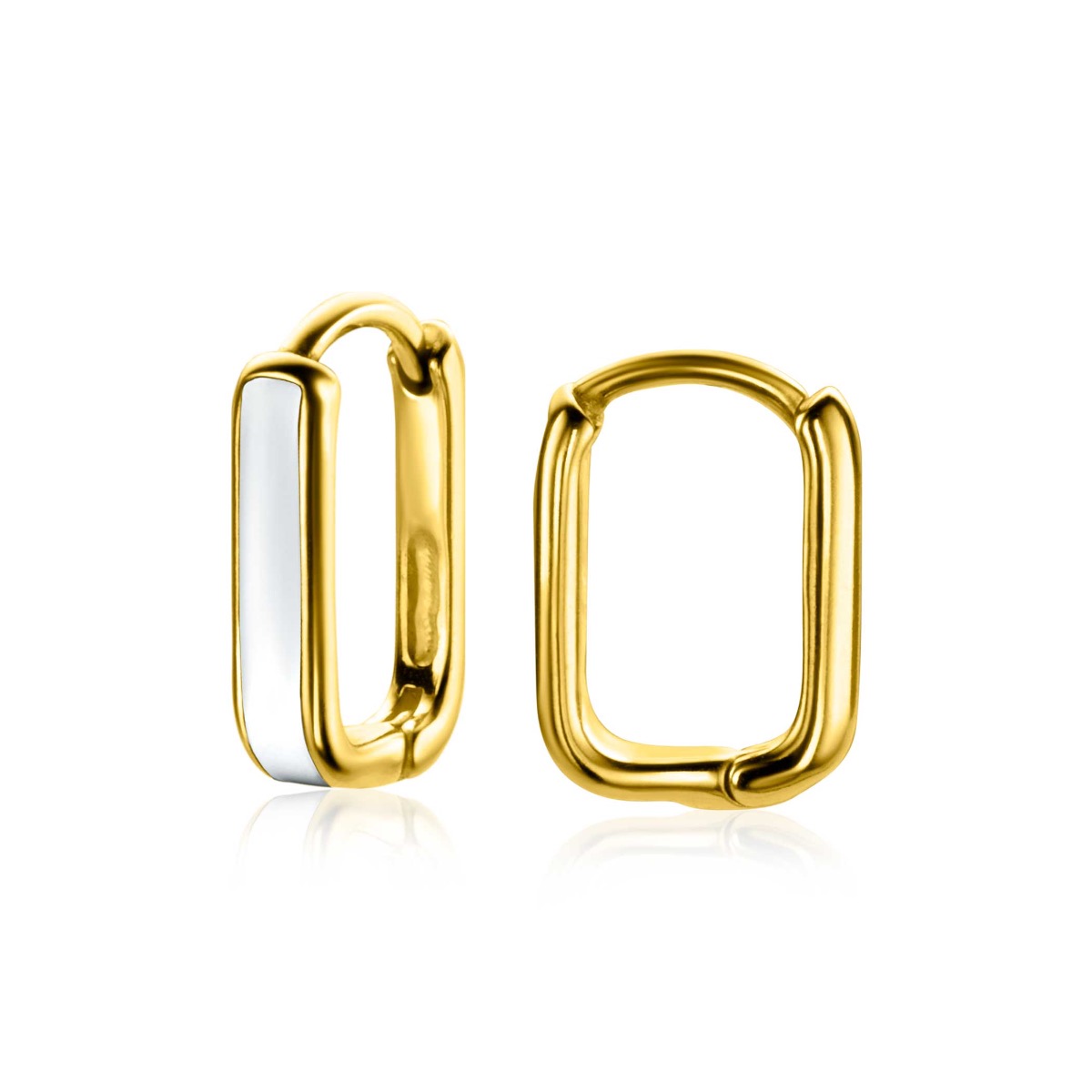 15mm ZINZI Gold Plated Sterling Silver Hoop Earrings Rectangular Shape with White Enamel 15x4mm ZIO2339W