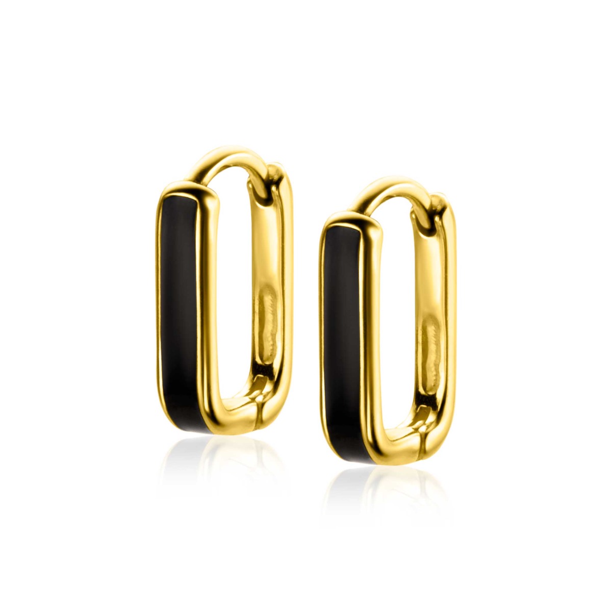 15mm ZINZI Gold Plated Sterling Silver Hoop Earrings Rectangular Shape with Black Enamel 15x4mm ZIO2339Z