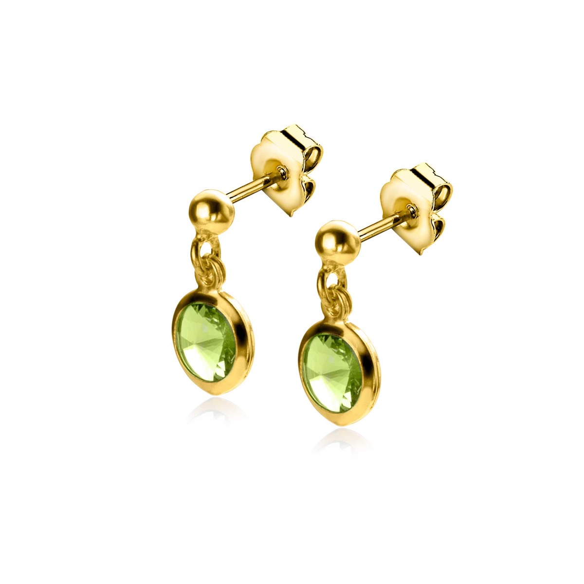 7mm ZINZI Gold Plated Sterling Silver Stud Earrings Bead with Dangling Round Green Swarovski Crystal ZIO2348