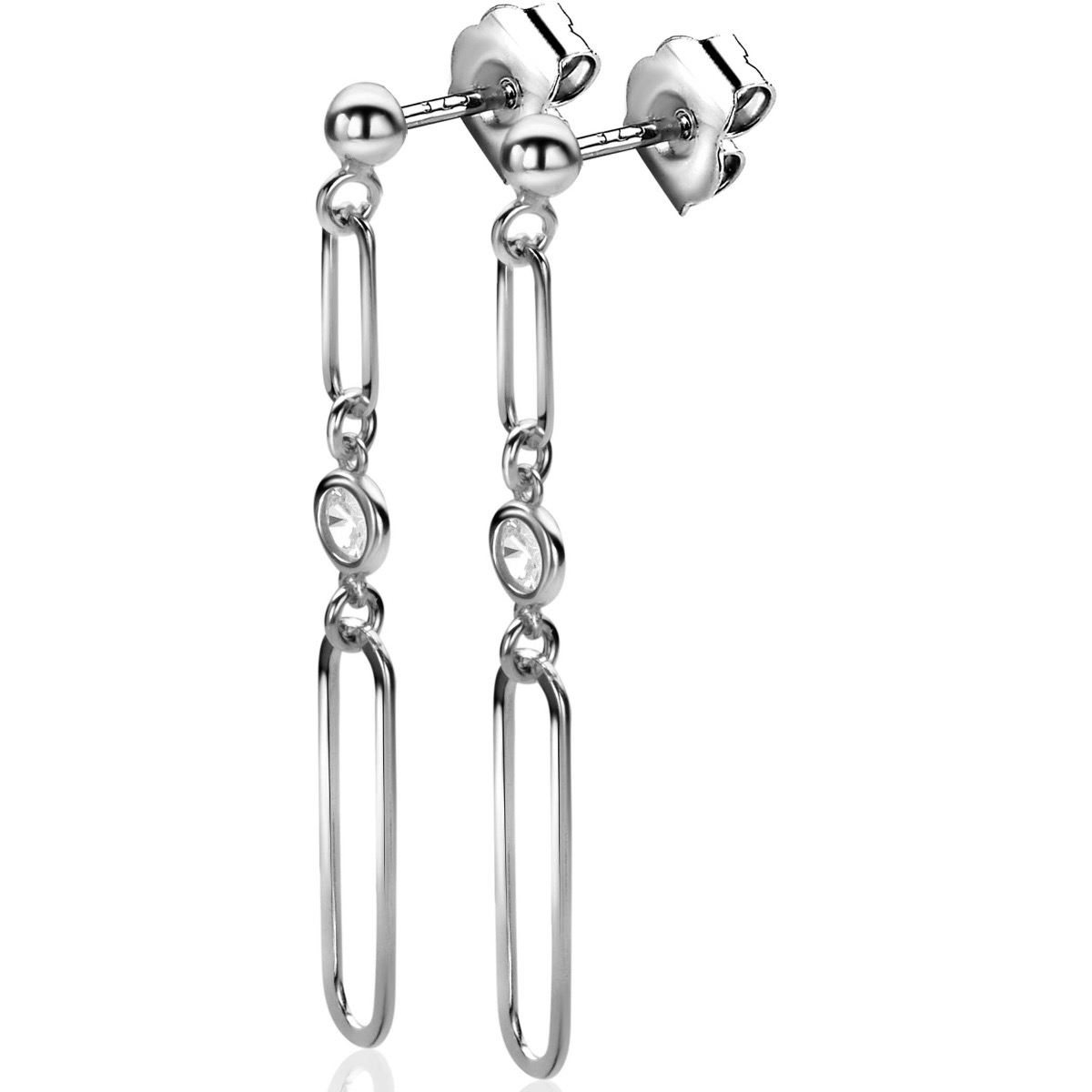 49mm ZINZI Sterling Silver Stud Earrings Long Paperclip Chains and Round White Zirconia ZIO2364