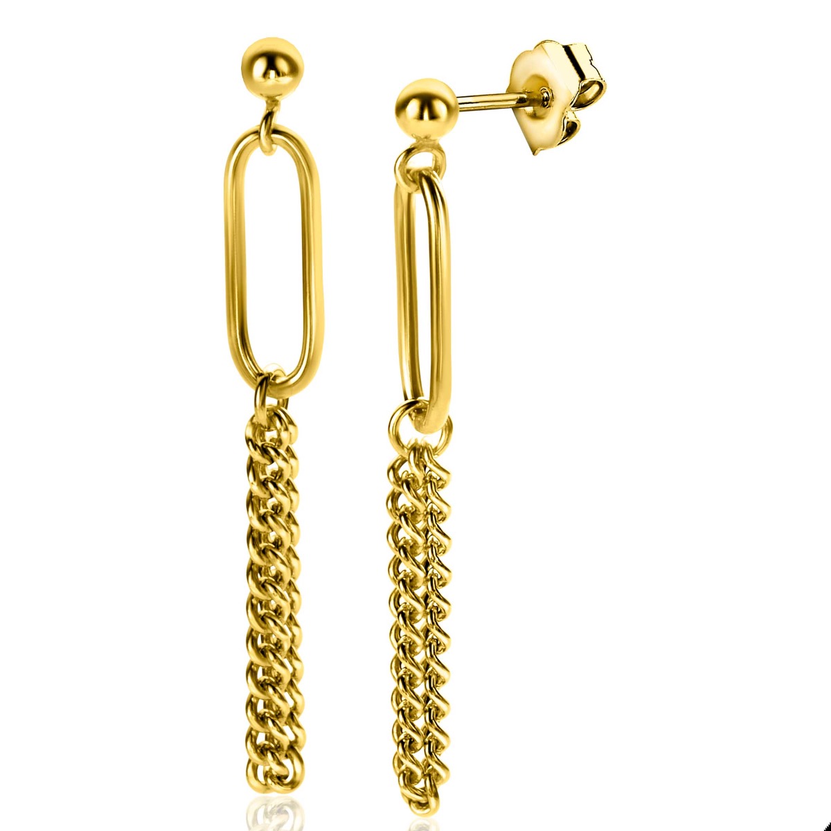 ZINZI Gold Plated Sterling Silver Earrings with Large Oval Chain and Curb Chains ZIO2382