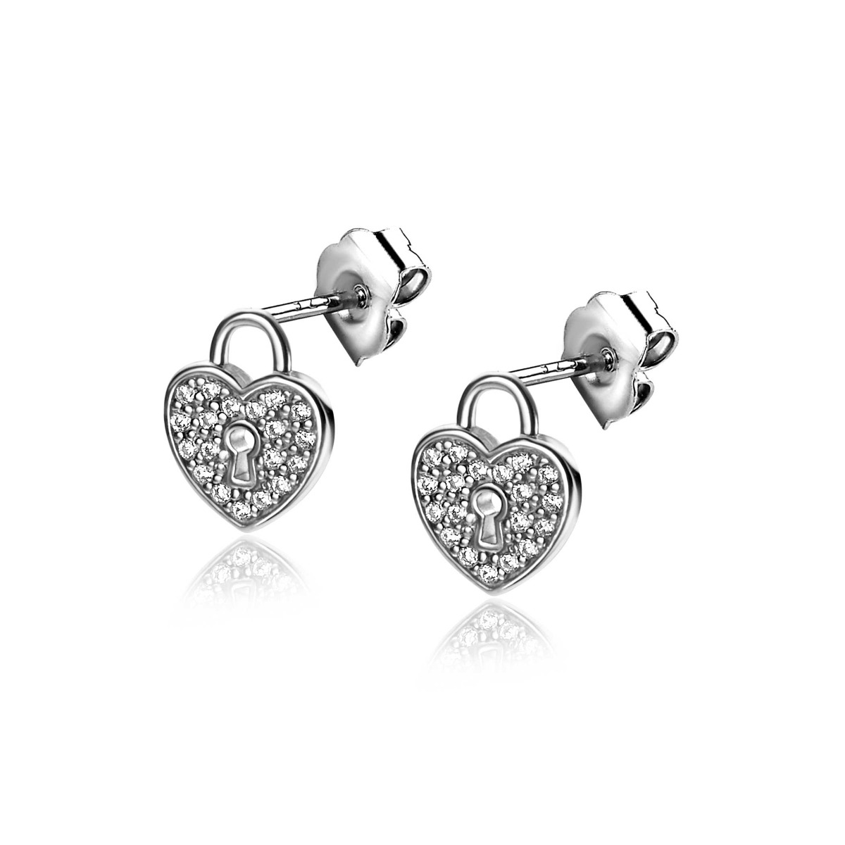 10mm ZINZI Sterling Silver Stud Earrings Heart with Keyhole and White Zirconias ZIO2400