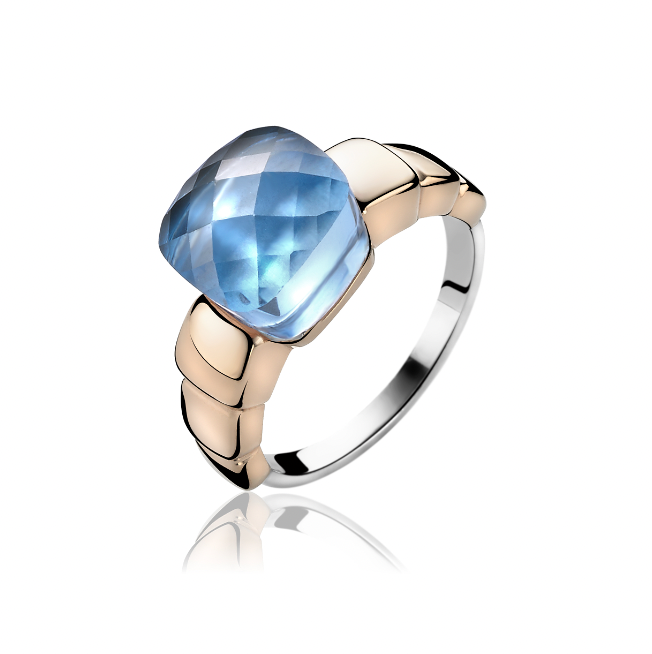 ZINZI Rose Gold Plated Sterling Silver Ring Blue ZIR1111B