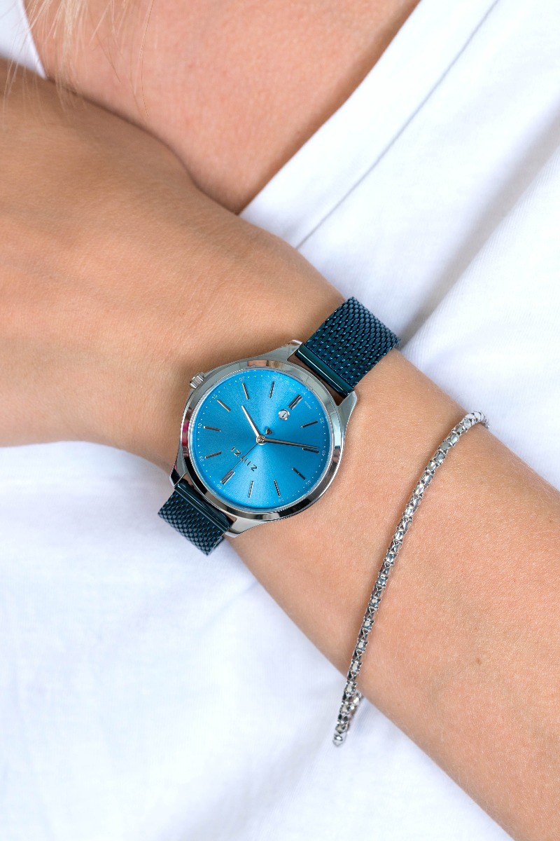ZINZI Classy Watch 34mm Blue Dial Stainless Steel Case and Blue Mesh Strap with Date ZIW1042BM